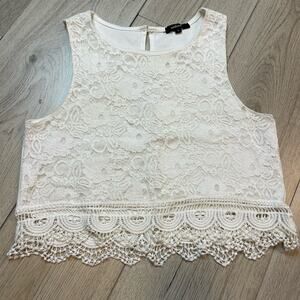 Ambiance Lace Sleeveless Crop Top Size Small Dainty Feminine Minimalist 100 Cott
